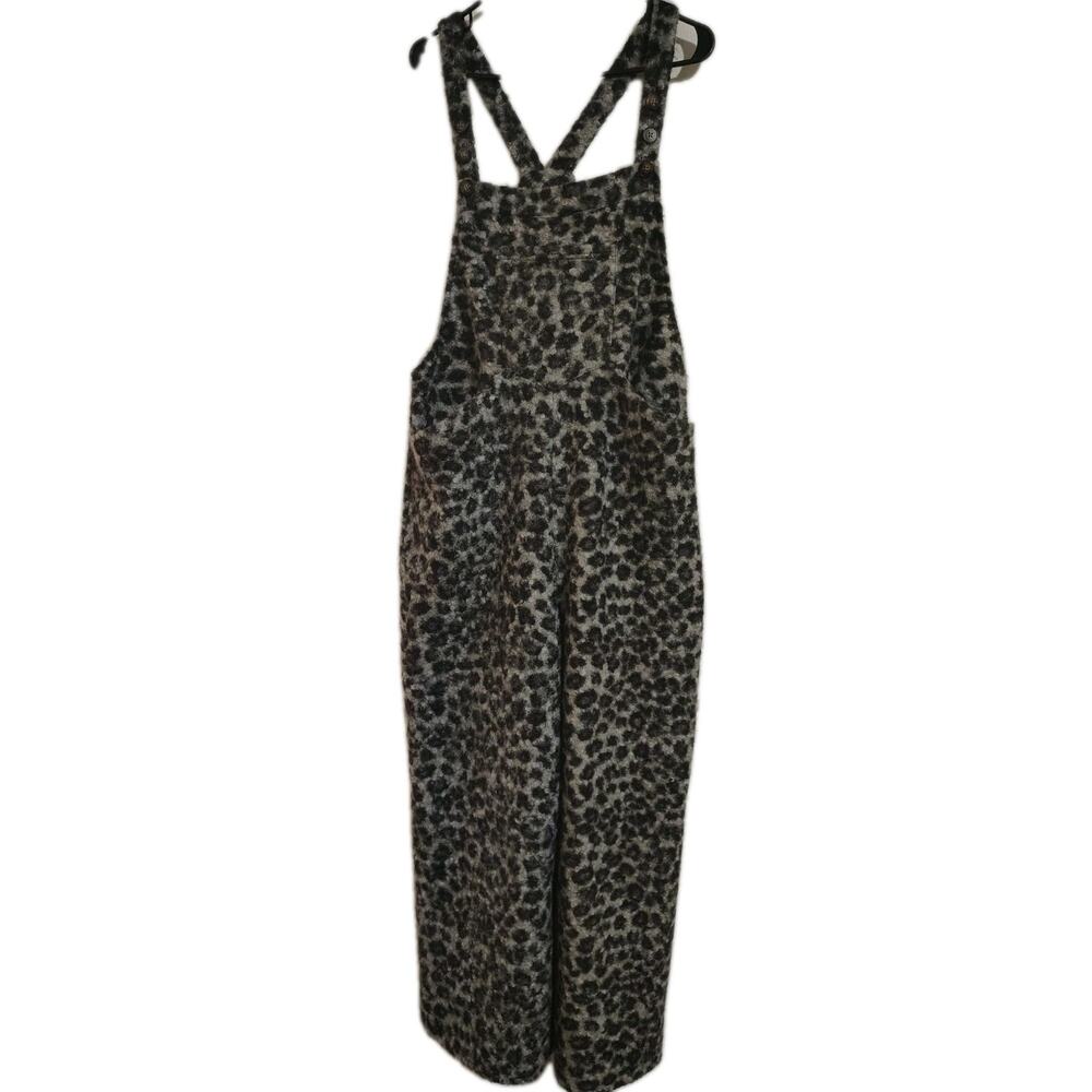 Halara Overalls Size Large L Black Gray Cheetah Leopard Fuzzy Thick Warm New